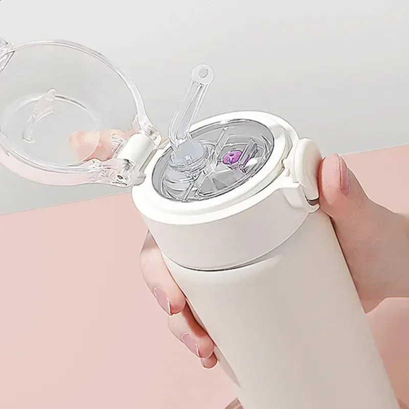 Stainless Steel Vacuum Flask with Straw - 380ml Portable Thermos Mug ...