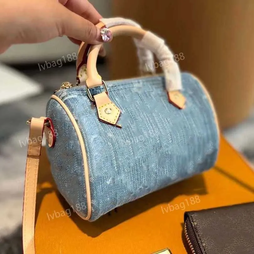 Designer Mini Nano Denim Messenger Bag 16cm Leather Denim