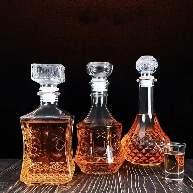 Square Glass Wine Bottle with Antique Imitation Style, Transparent Lead  Free Crystal, Capacity Under 50ml, Single Piece