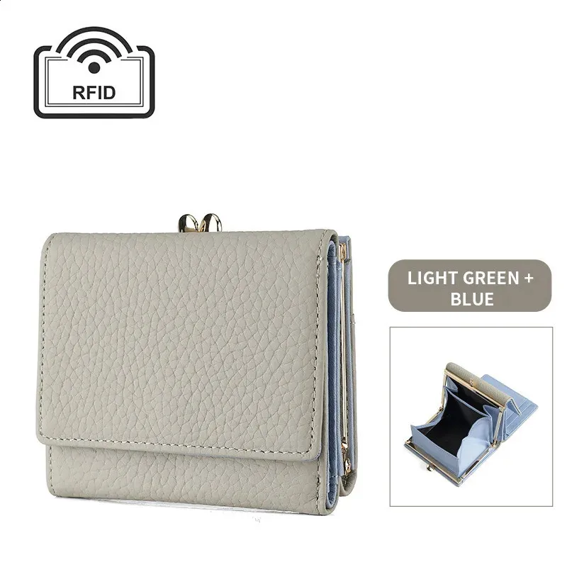 RNIEGA Mini Wallet For Women - RFID Blocking Bifold Leather Wallet With Coin Pocket, ID Window, Smoke Gray