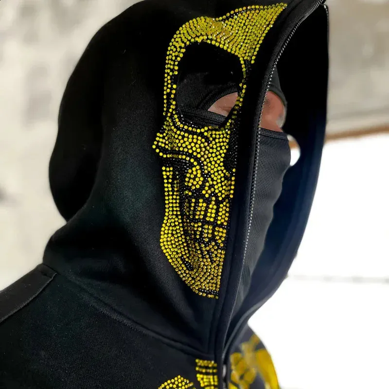 Rhinestone Skeleton Zip Up Hoodie: Oversized Gothic Jacket