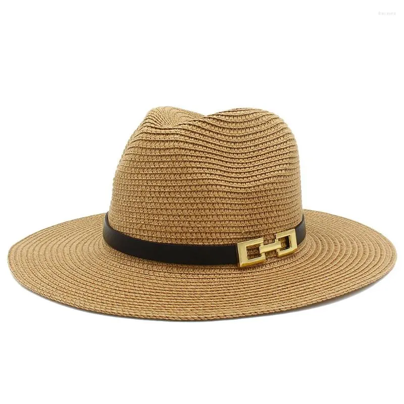 Berets Straw Fedora Hats Women Men Leather Belt Vintage Trilby Big