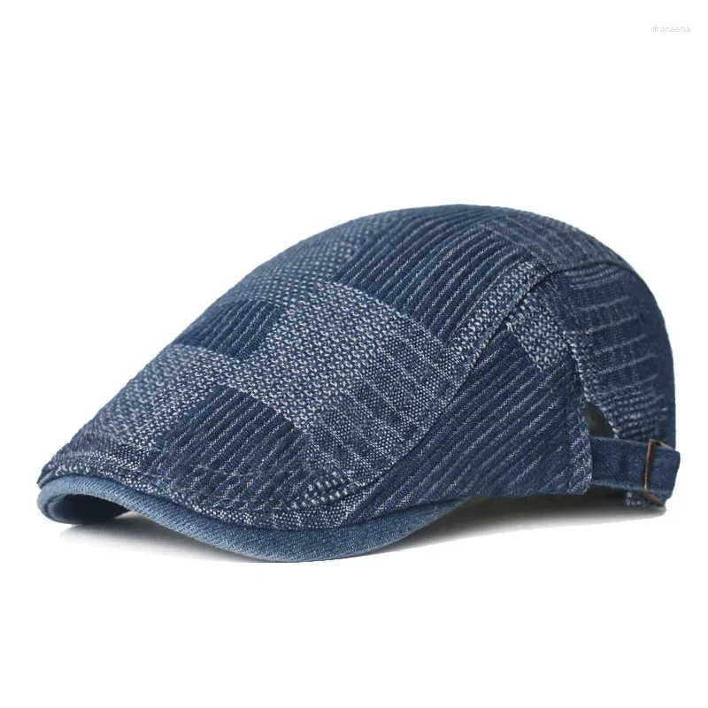 Denim Beret Hat with Adjustable Strap, Newsboy Cap Style WITHMOONS Beret Hat Denim Cotton British Style Strap  main image 3