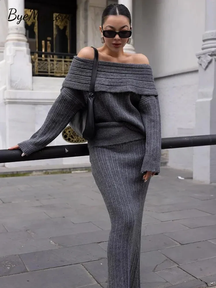 Knitted Two Piece Set: Women's Winter Off-Shoulder Sweater Skirt Set  Warm, Casual Chic!