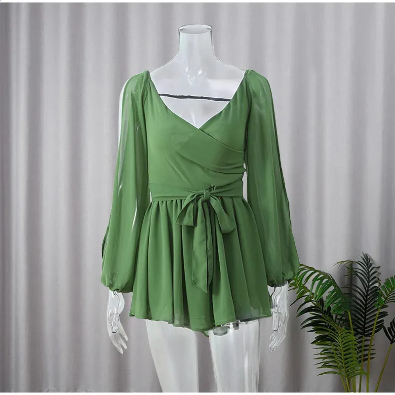 knee length dresses for ladies Green Cotton Puff Sleeve Dress - Women's Mini Dresses