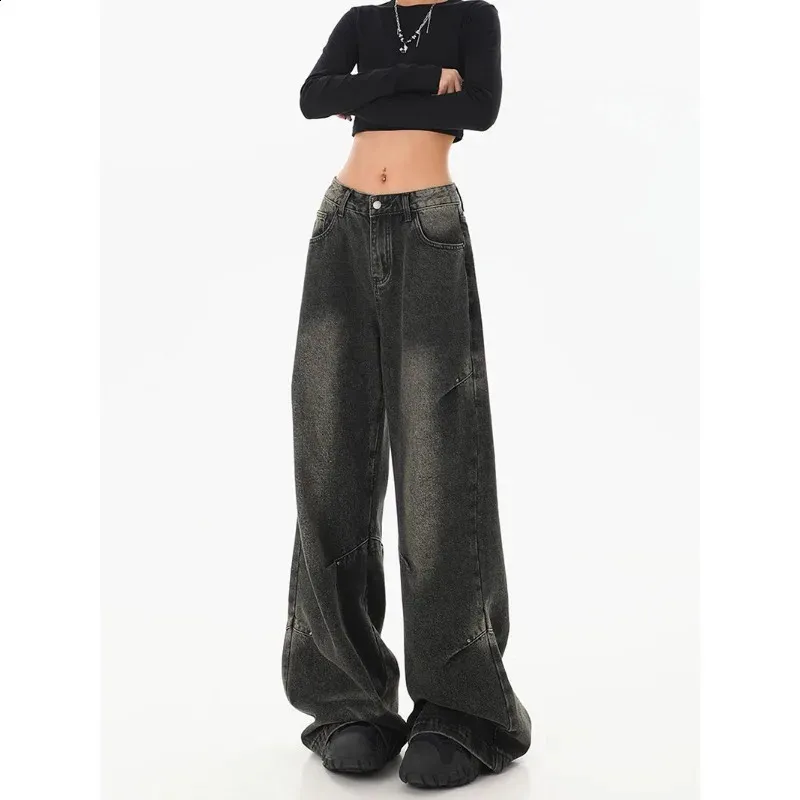 Deeptown Black Baggy Jeans Women Y2K Vintage Wide From
