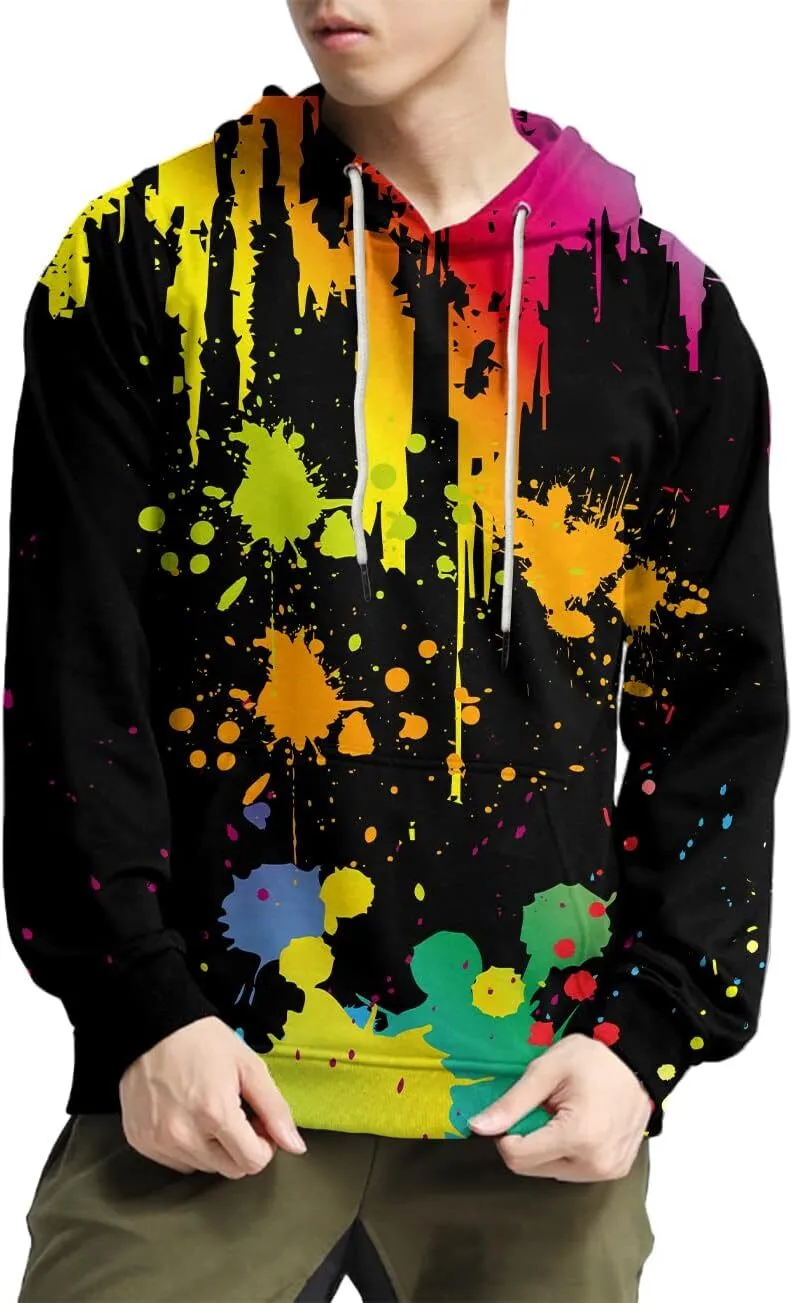 Sweat pull à capuche noir molleton et imprimé usé vintage pour homme