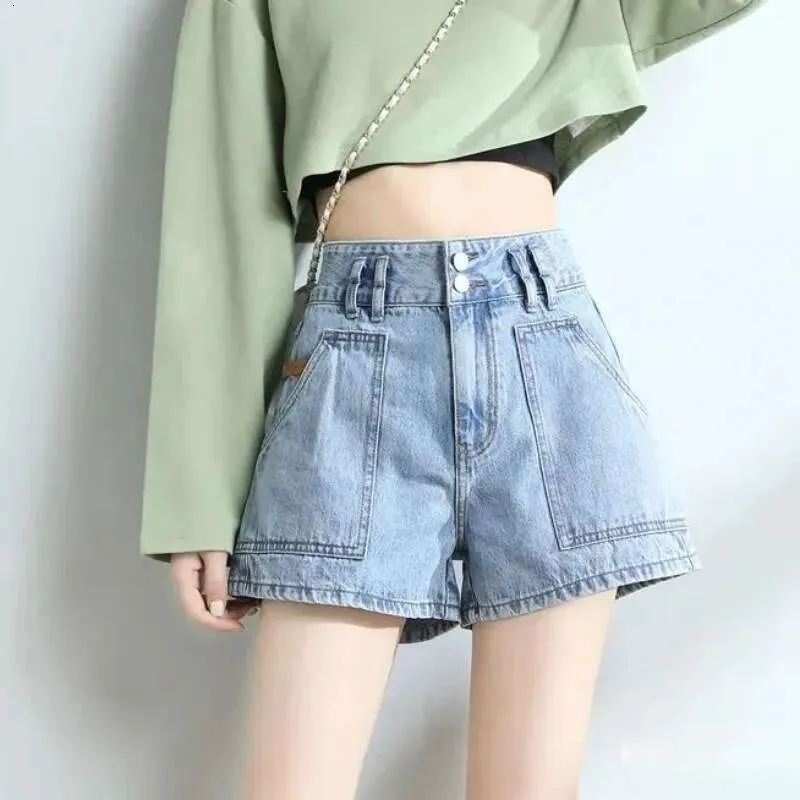 Denim Shorts For Women 2025 High Waisted Wide Leg Jean Shorts Pleated Ruffle Jorts Button Denims Solid Color Folded Hem Short Pant Summer Camping Travel