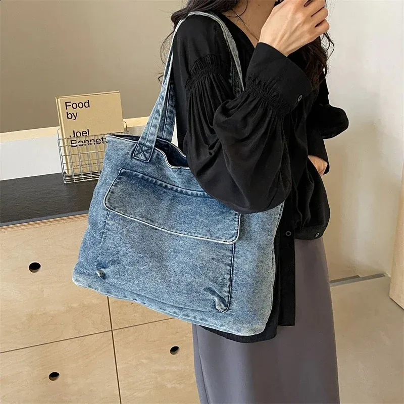 Designer Denim Handbags Chic Denim Tote Bag With Interior