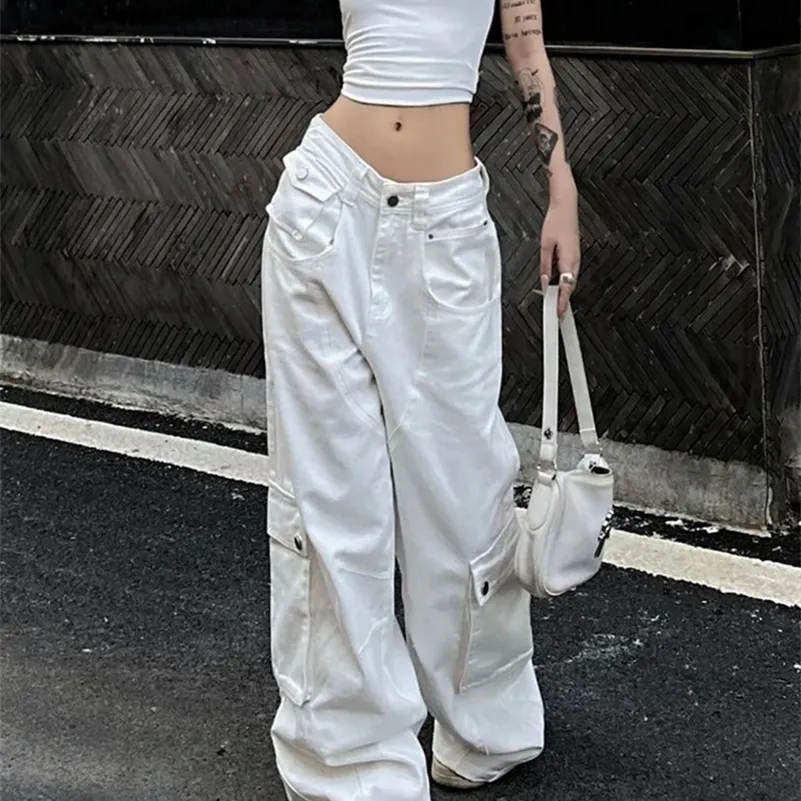 Pantalones De Carga Blancos Estilo Jeans Coreanos Pantalones