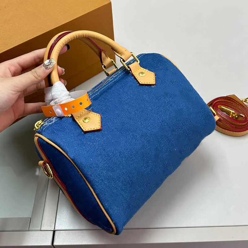 Designer Mini Nano Denim Messenger Bag 16cm Leather Denim