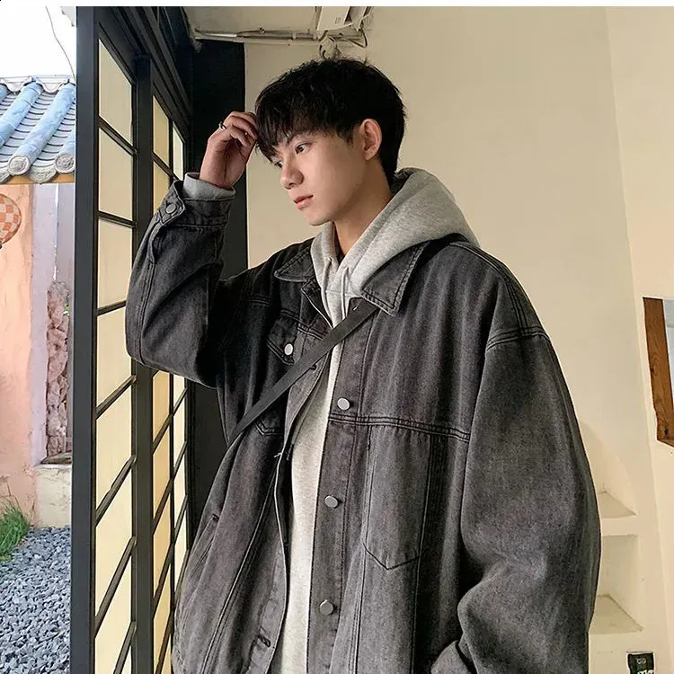 Mens Oversized Denim Jacket Retro Streetwear, Spring/Autumn