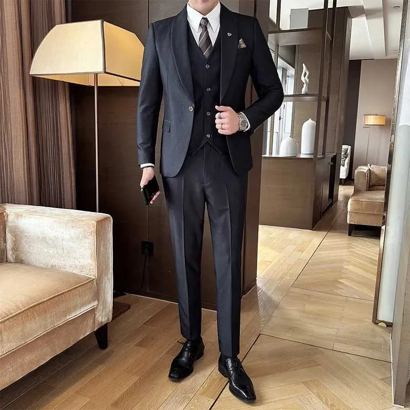 Mens Casual Three Piece Suit Single Breasted, Loose Fit