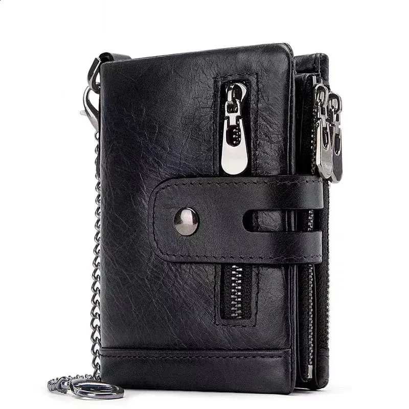 thumbnail image 2 of RFID Blocking Mens Wallet With Anti-Theft Chain - Double Zip Bifold Purse & Card Holders 2 of 4