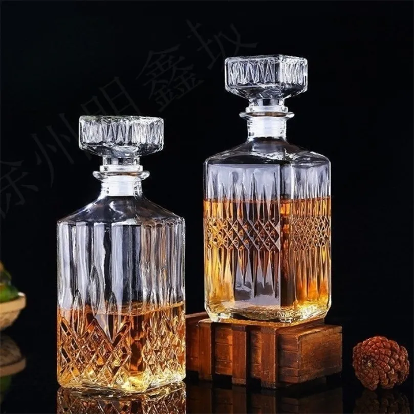 Square Glass Wine Bottle with Antique Imitation Style, Transparent Lead  Free Crystal, Capacity Under 50ml, Single Piece
