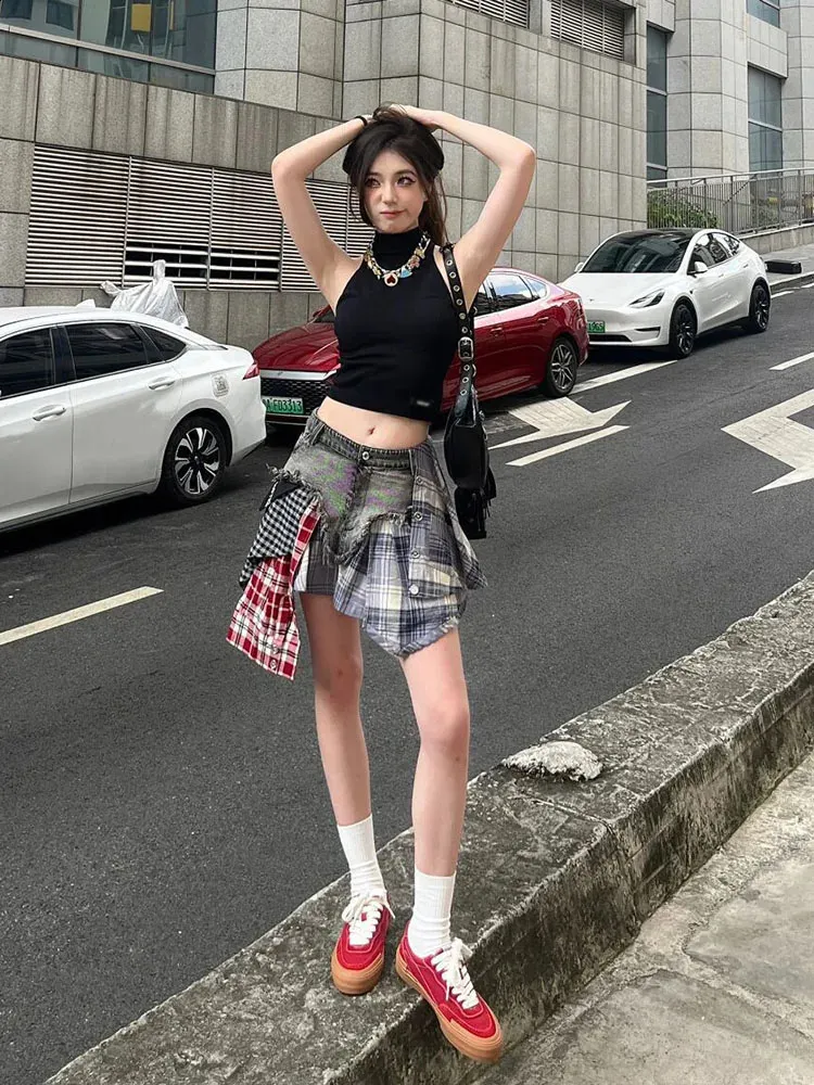 Korean Skirt Maong Outfit Outfit Blue Denim Skirt Ripped High