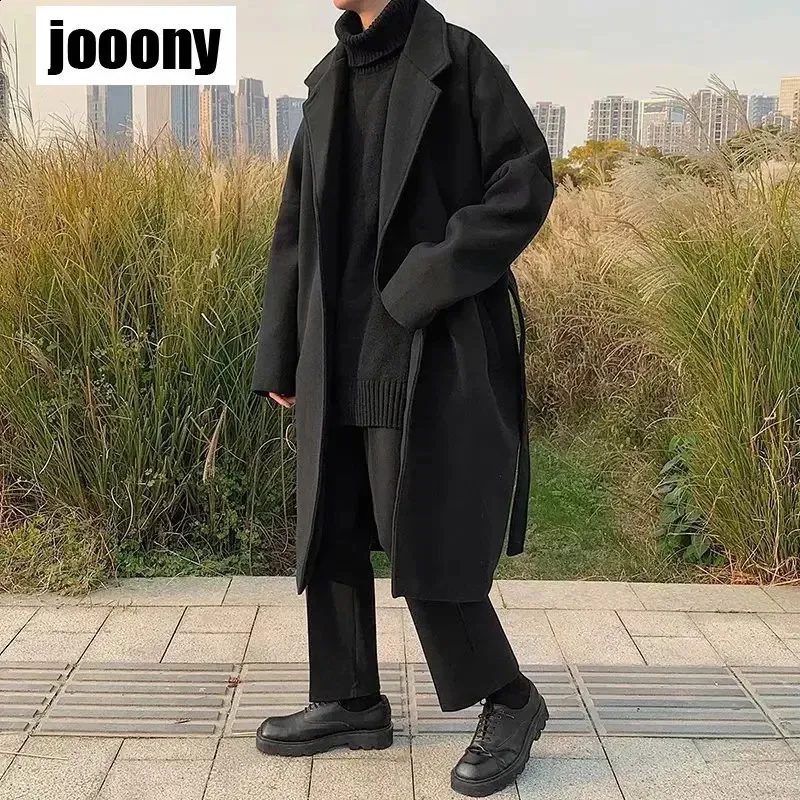 【WOOHWA】CASUAL SINGLE LONG COAT Korean Trend Men's Long Windbreaker trench coat