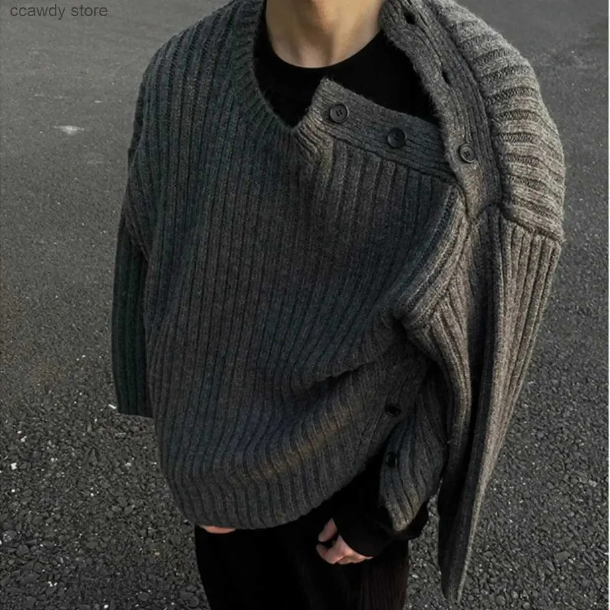 Men's Grey Cropped Knit Sweater Round Neck, Winter Design, High End,  Casual Stylish