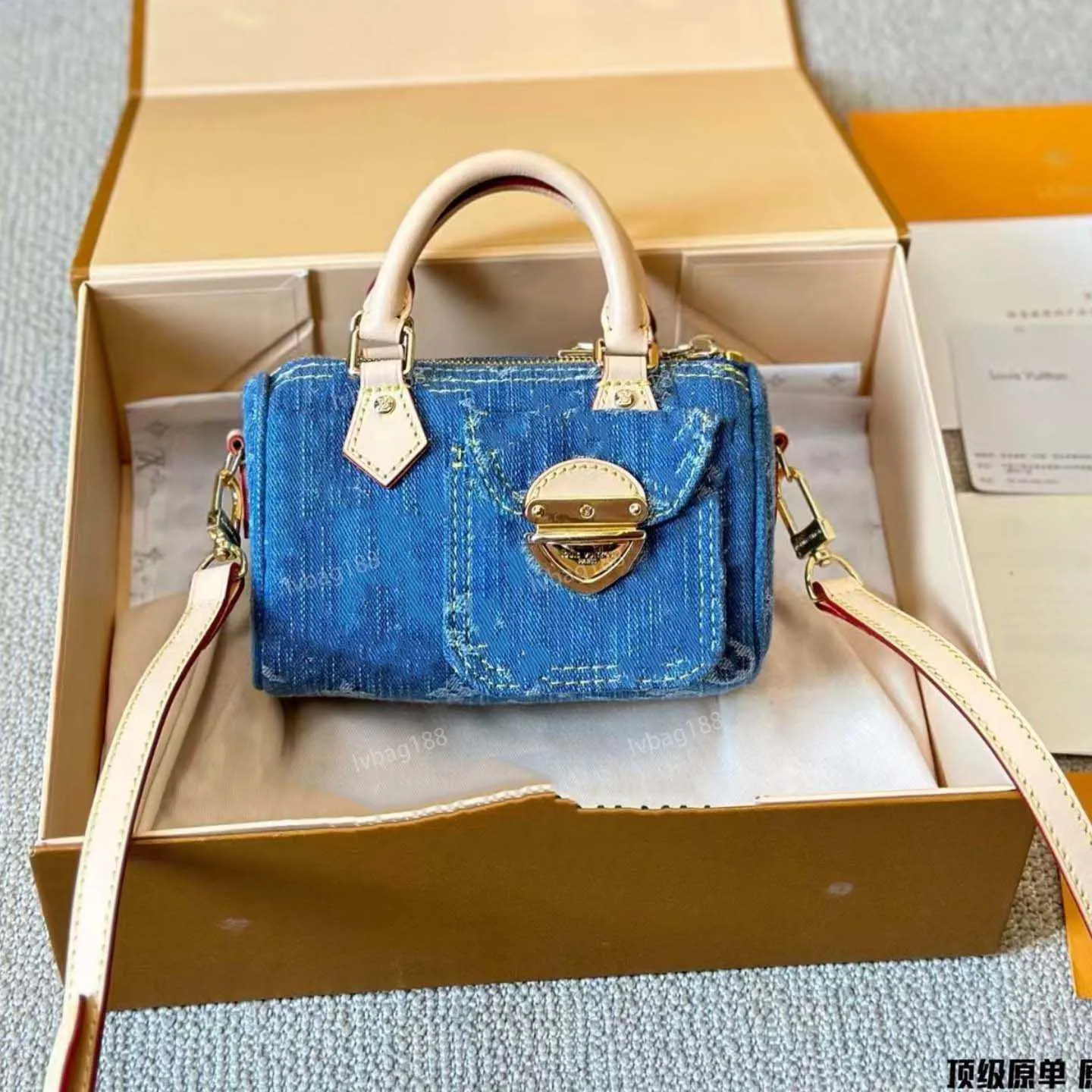 Designer Mini Nano Denim Messenger Bag 16cm Leather Denim