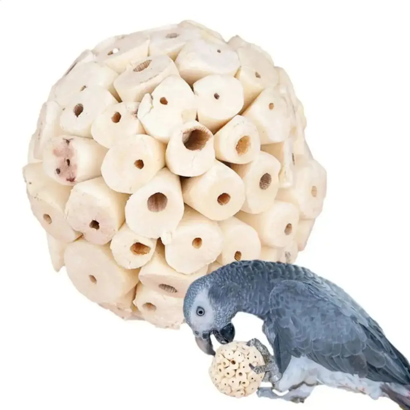 Parrot Chewing Toy Ball Wood Foraging Bird Cage Accessory for Parakeet  Lovebird Budgies Conure Cockatiel