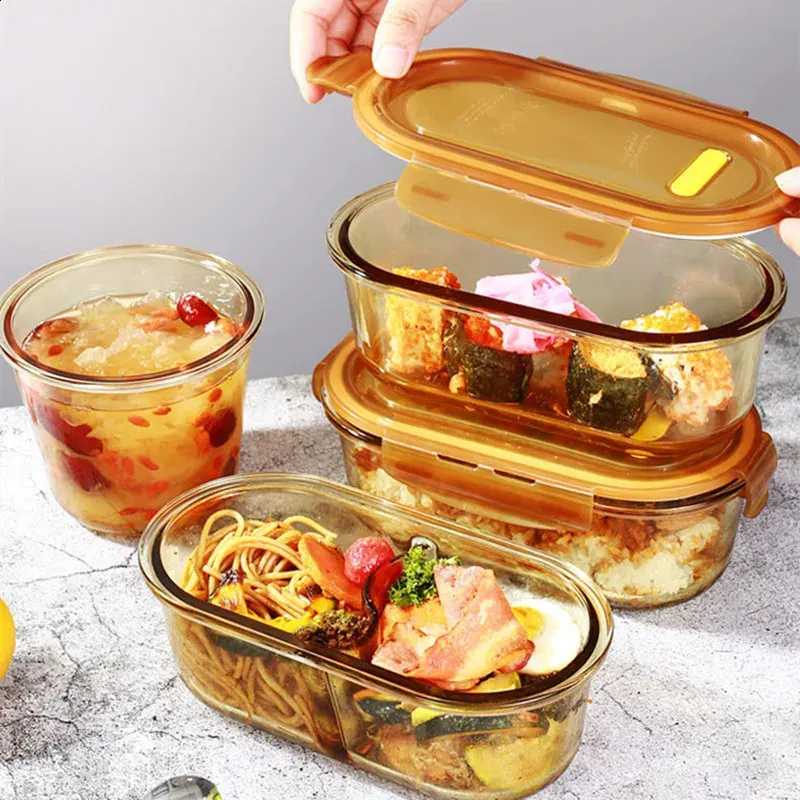 Box Invisible Glass Glass Lunch Box Microwave Oven Heating Glass Fresh-Keeping Box ...