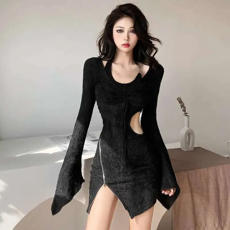 Long Sleeve Bodycon Mini Dress for Women with Cowl Neck and Zipper,  Polyester, XXL, Autumn from Dhgate Basic & Casual Dresses - price 16.31