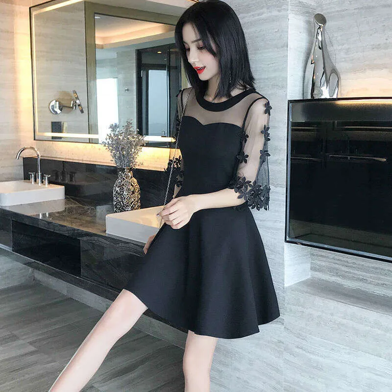 Mini Dress for Women Summer Plus Size XL Black Tribal Polyester Lace Cap  Sleeve
