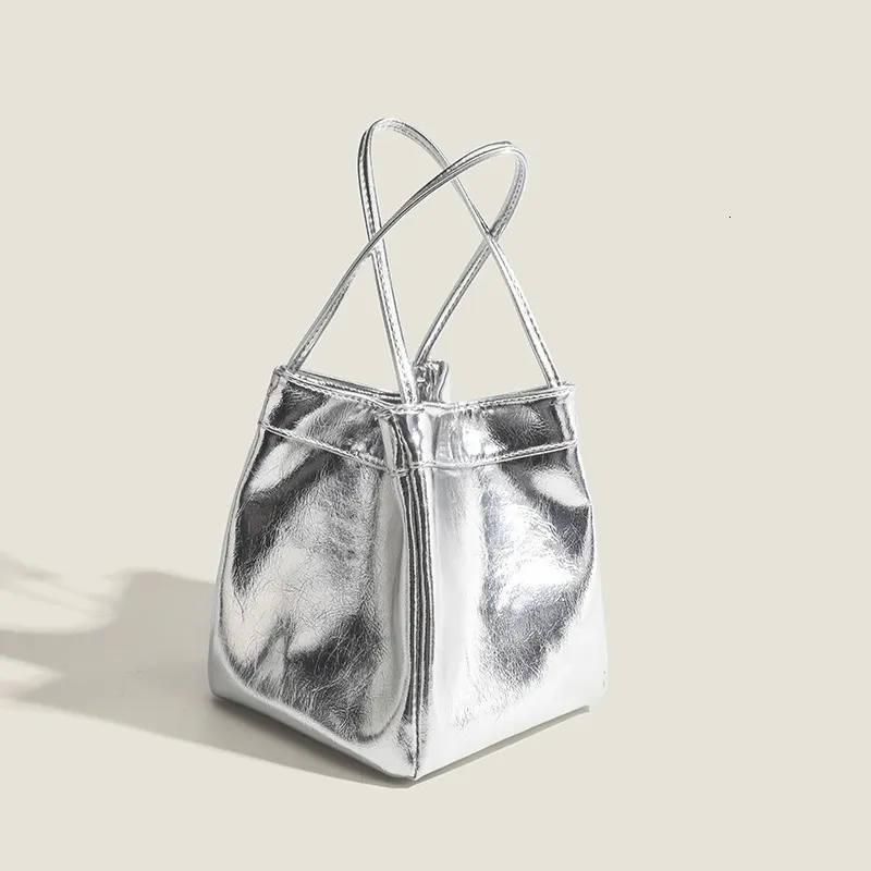 Silver Handheld Lunch Bag for Women Stylish Simple Western