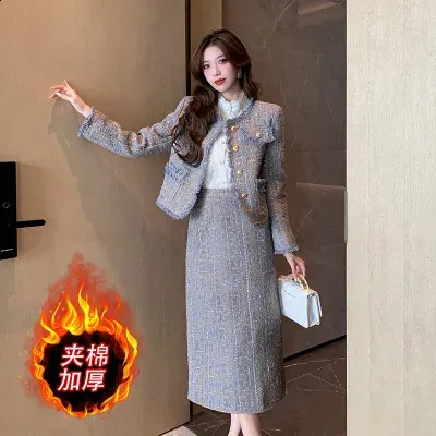 Season Tweed Jacket + H-line Midi Skirt Suit Set (3色) DHgate.com:Womens Tweed Skirt Suit Set, Plaid Long Sleeve