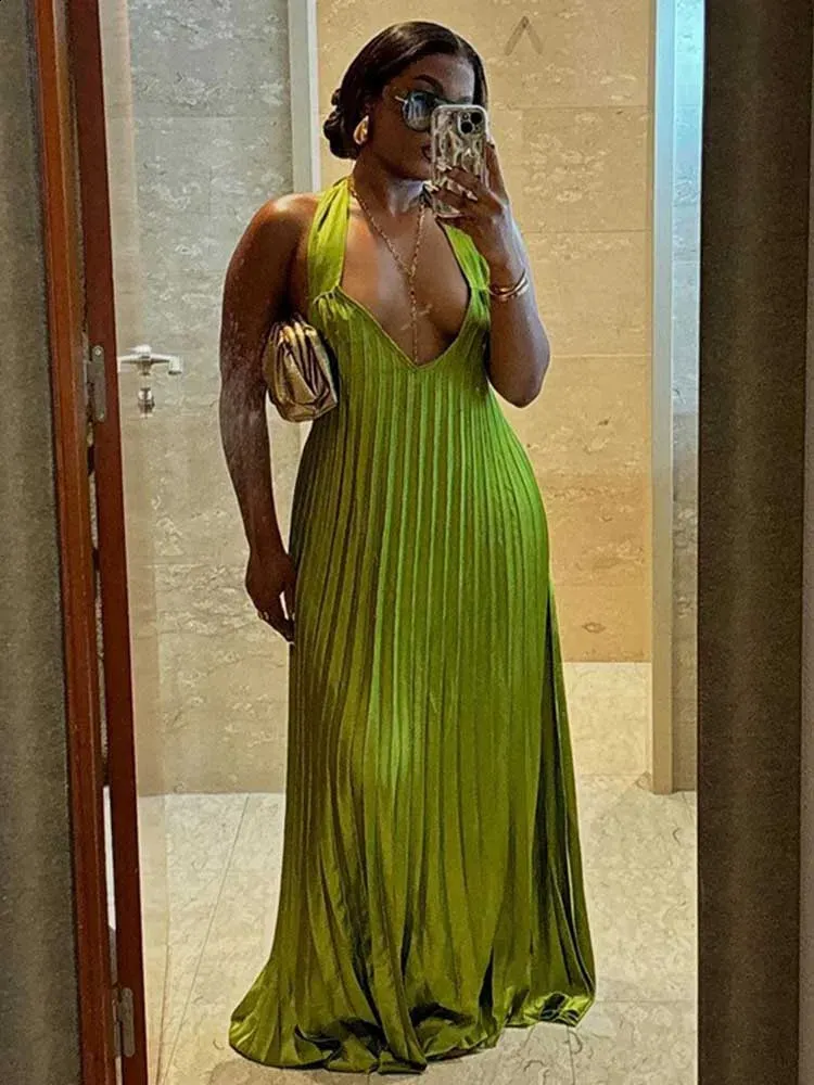 Save Big on Bulk Evening Dresses In Green Green Evening Dresses Woman  Elegant Sexy Summer Pleated Dress Hollow Out Lady Halter Neck Backless  Dress