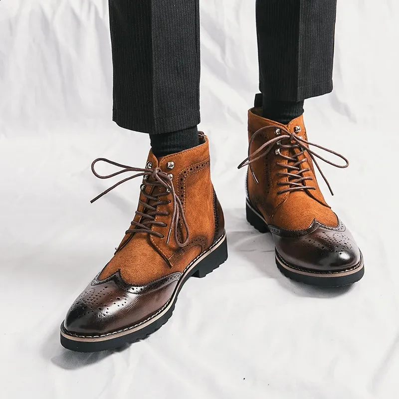 Men's Classic Wingtip Brogue Leather Ankle Boots For Business_voghion.com