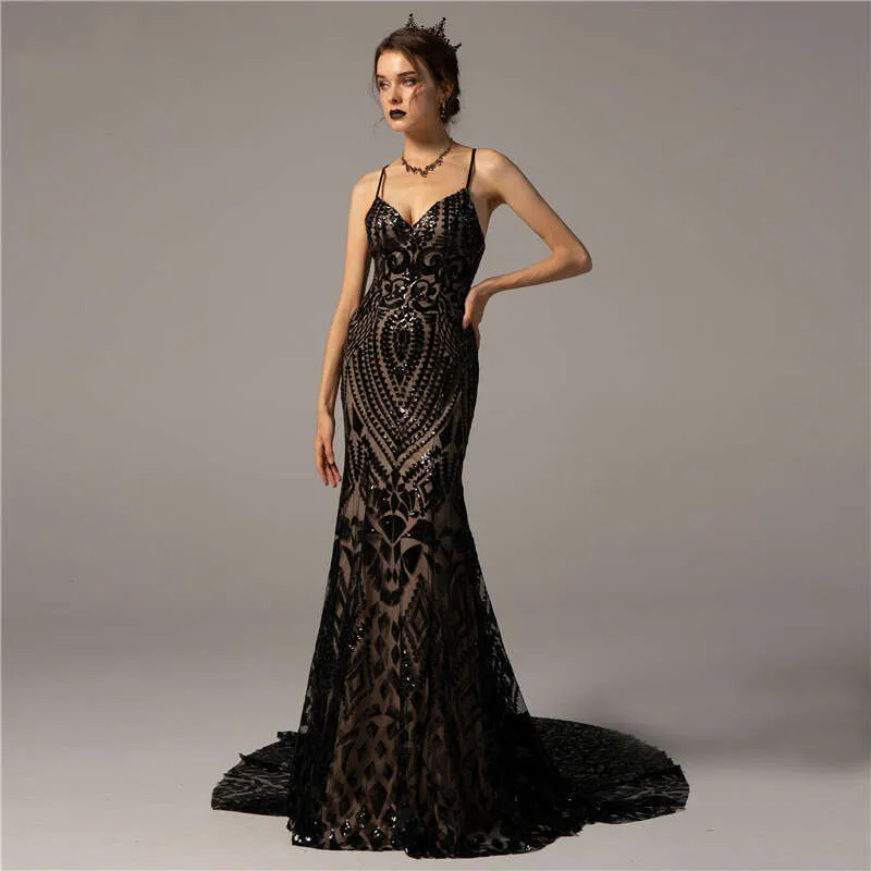 2024 Black Sequined Lace Black wedding mermaid dress for Women - Boho Bridal Gown with Party-Ready - Robe de Mariee