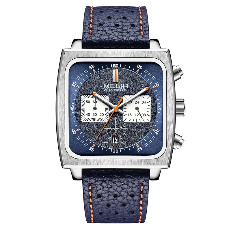 Men's Square Business Watch with Genuine Leather Strap - Multifunction ...