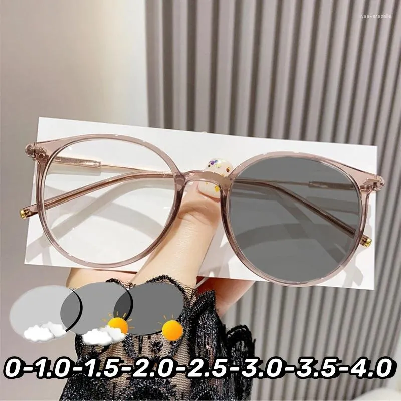 Photochromic Sunglasses: Vintage Round Frame, Discoloration Myopia  Eyeglasses, Fashion for Women Men, Outdoor Pochromic Diopter Glasses