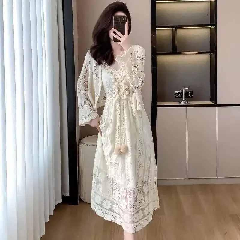 open lace back dress White Tribal Cut Out Maxi Dress main image 0