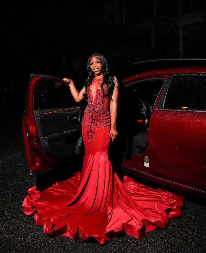 Red Lace Satin Mermaid Prom Dress with Crystal Embroidery and Zipper Back  for Evening Party from Dhgate Evening Dresses - price 196.69