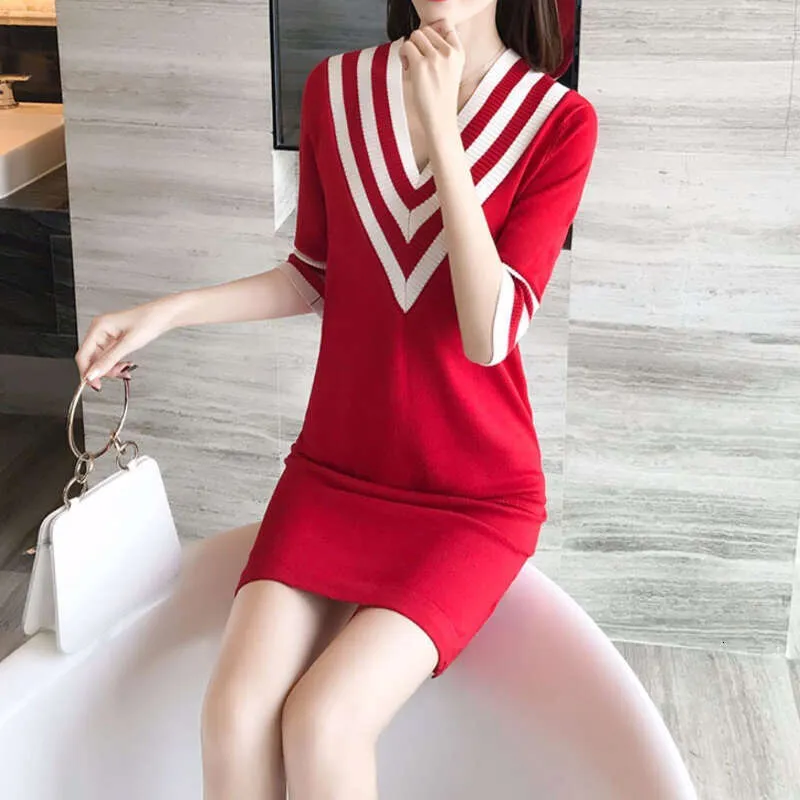 knee length dresses for ladies HT 360 Collective - Red Knit Dress