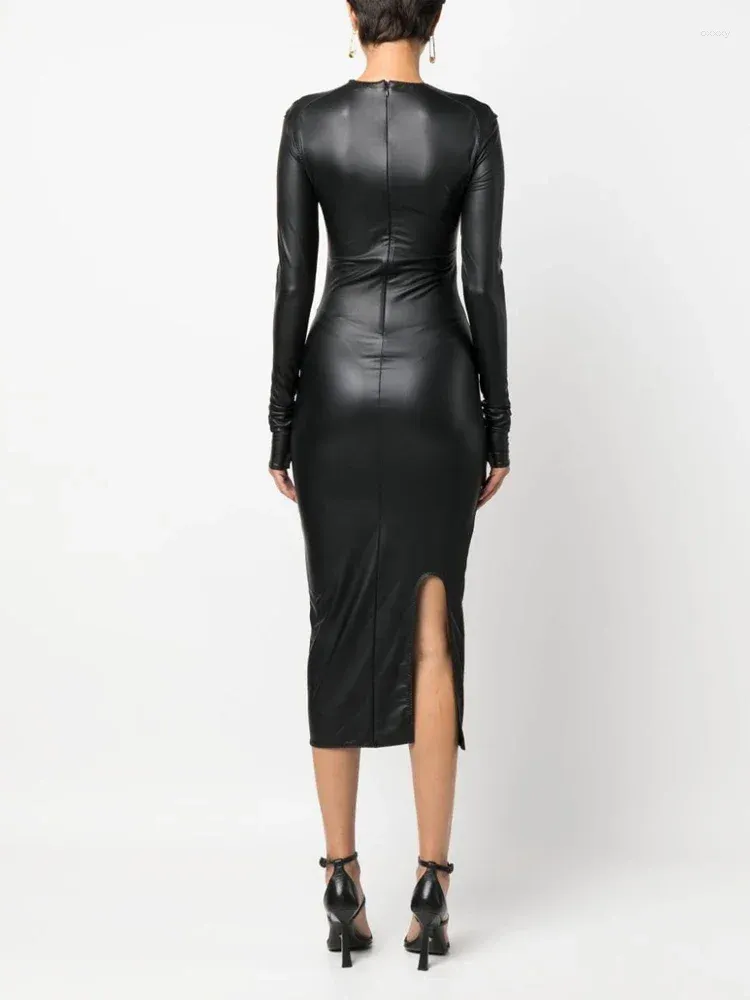 chinese dress ladies Black Leather Skater Dress Black / 6 main image 1
