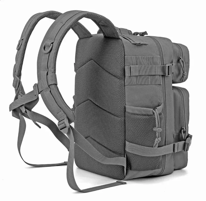 grey mini tactical backpack CtopxCone 45L Camo Military 3 Day Molle Assault Pack Large Army Bug Out Bag Rucksack Daypack for Men Outdoor Hiking Army Camping Hunting : Sports & Outdoors It also features a shaker/water bottle holder 45L Tactical Backpack Dust