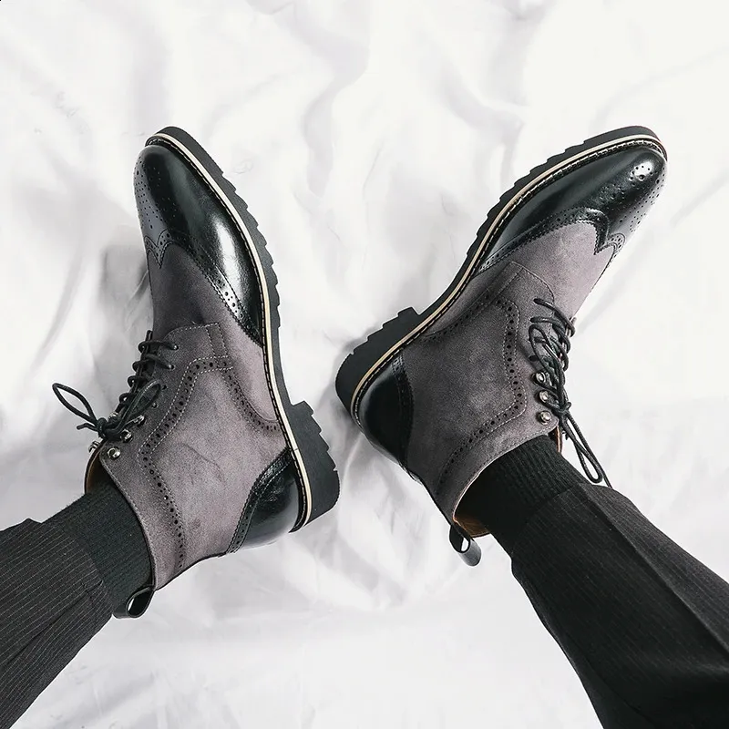 Men Dress Classic Brogue Wingtip Lace Up High Ankle Business Boots 240828_voghion.com