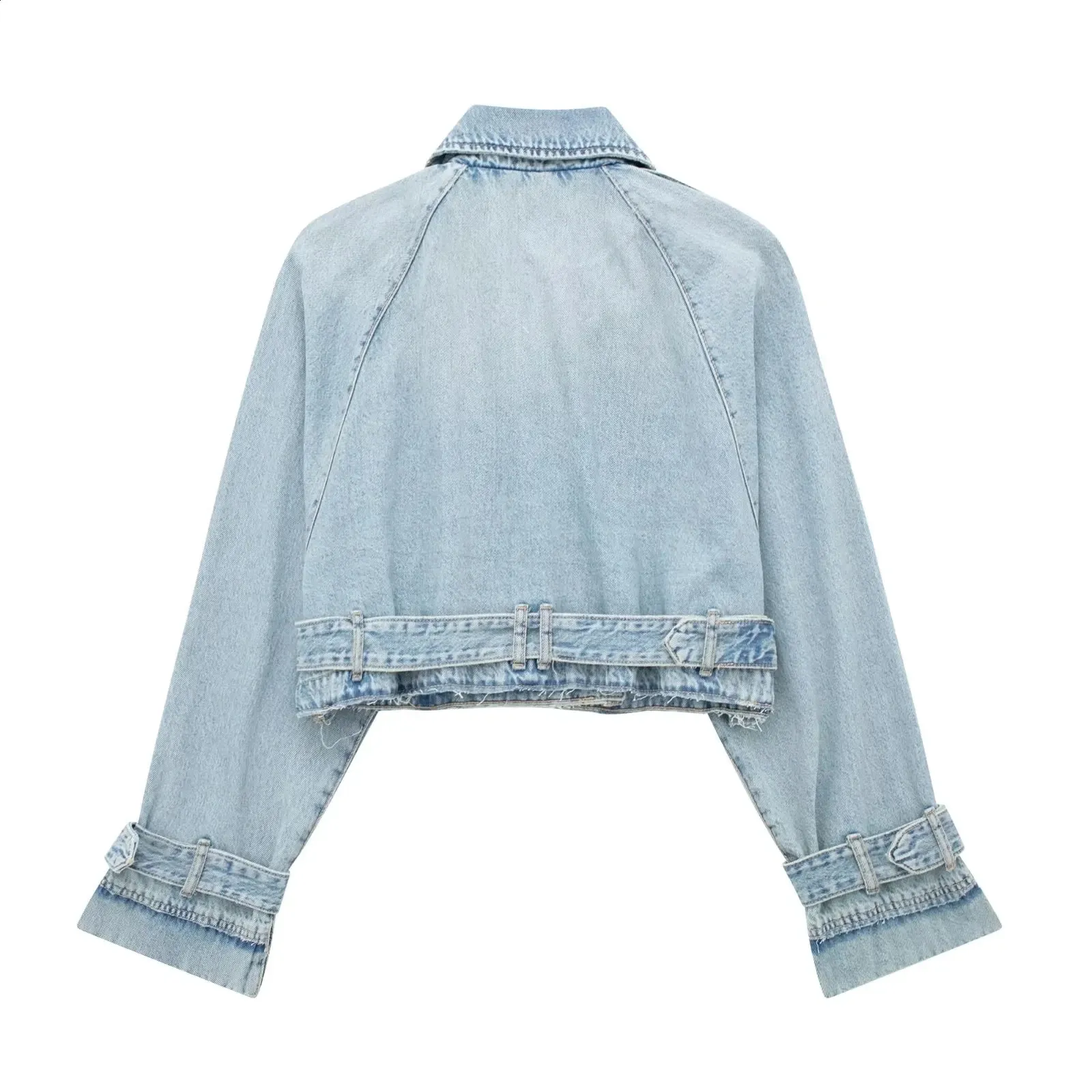 Womens Denim Double Breasted Jacket - Casual Short Coat with