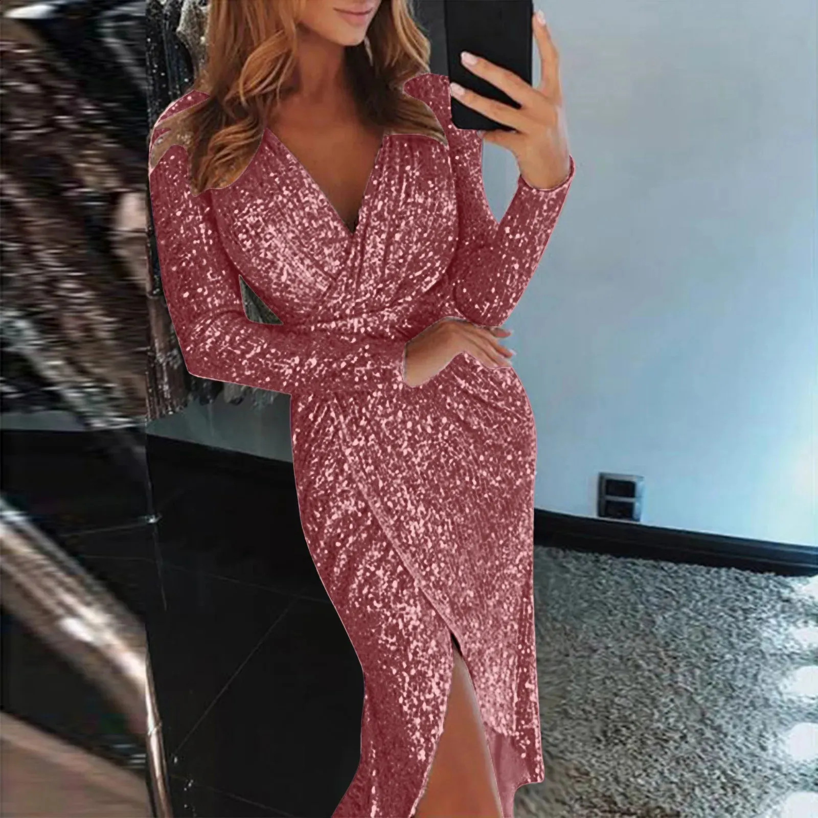 パーティードレス Sequin-embellished V-neck Midi Dress Sequin-Embellished Deep V-Neck Party white dress for Women