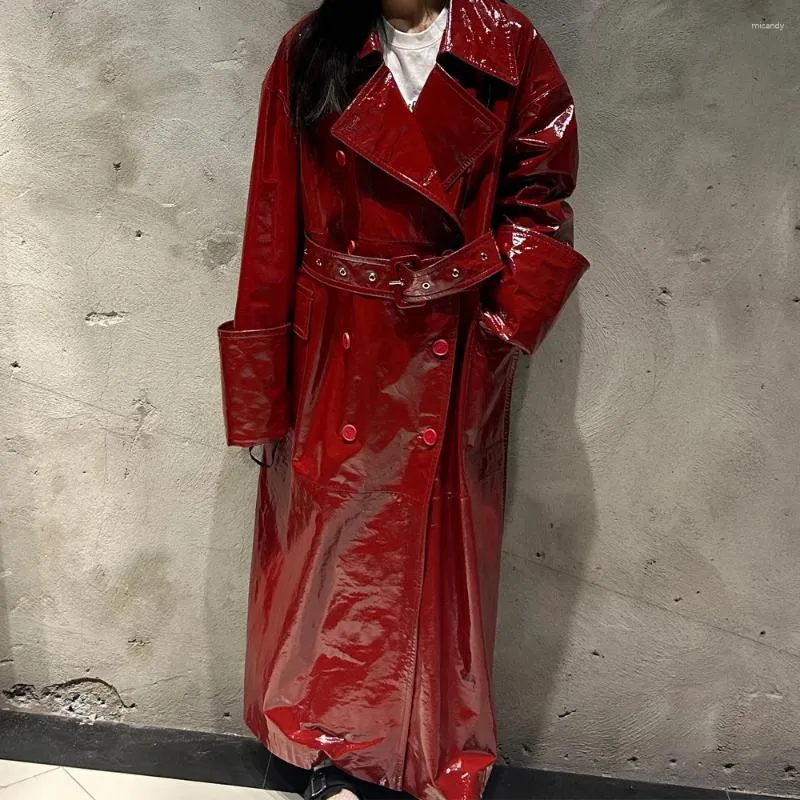 High Quality Womens Red Patent Leather Long Sheep Long Leather Jacket With Windbreak Trench 2024 Collection From Micandy 523.82 DHgate.Com