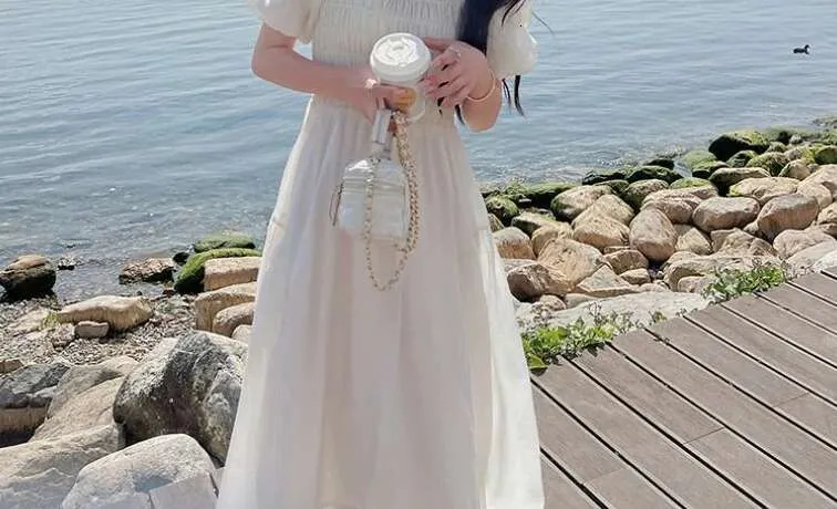 max mara green dress White Eyelet Puff Sleeve Dress