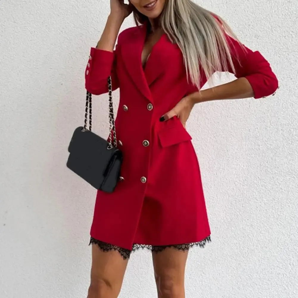 open lace back dress Zapaka Women Burgundy Work Dress with Fringes Bodycon Double Breasted Notched Lapel Short Business Dress, Burgundy / US22W main image 0