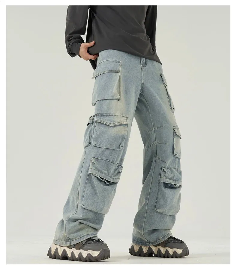 Vintage Cargo Jeans: Baggy Straight Denim Trousers for Men