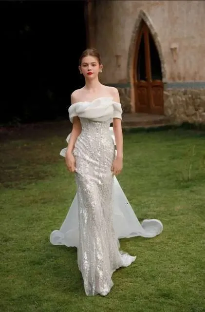 Custom-made Junior mermaid wedding dress overskirt with Spaghetti Straps, Sweetheart Neckline, Pearls and Beads , and Backless - Perfect for