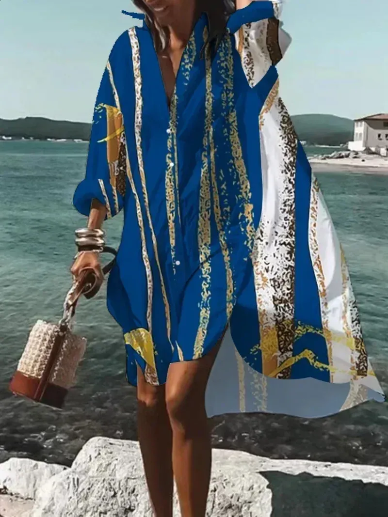Large size summer chiffon floor-length long sleeved collared dress with loose chest circumference for women Large size summer chiffon floor-length long sleeved collared dress with loose chest circumference for women