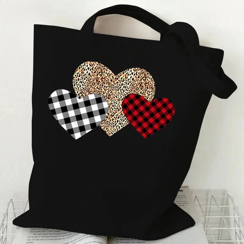 Bolsa De Lienzo Cardíaco Con Leopardo A Cuadros Estampado De