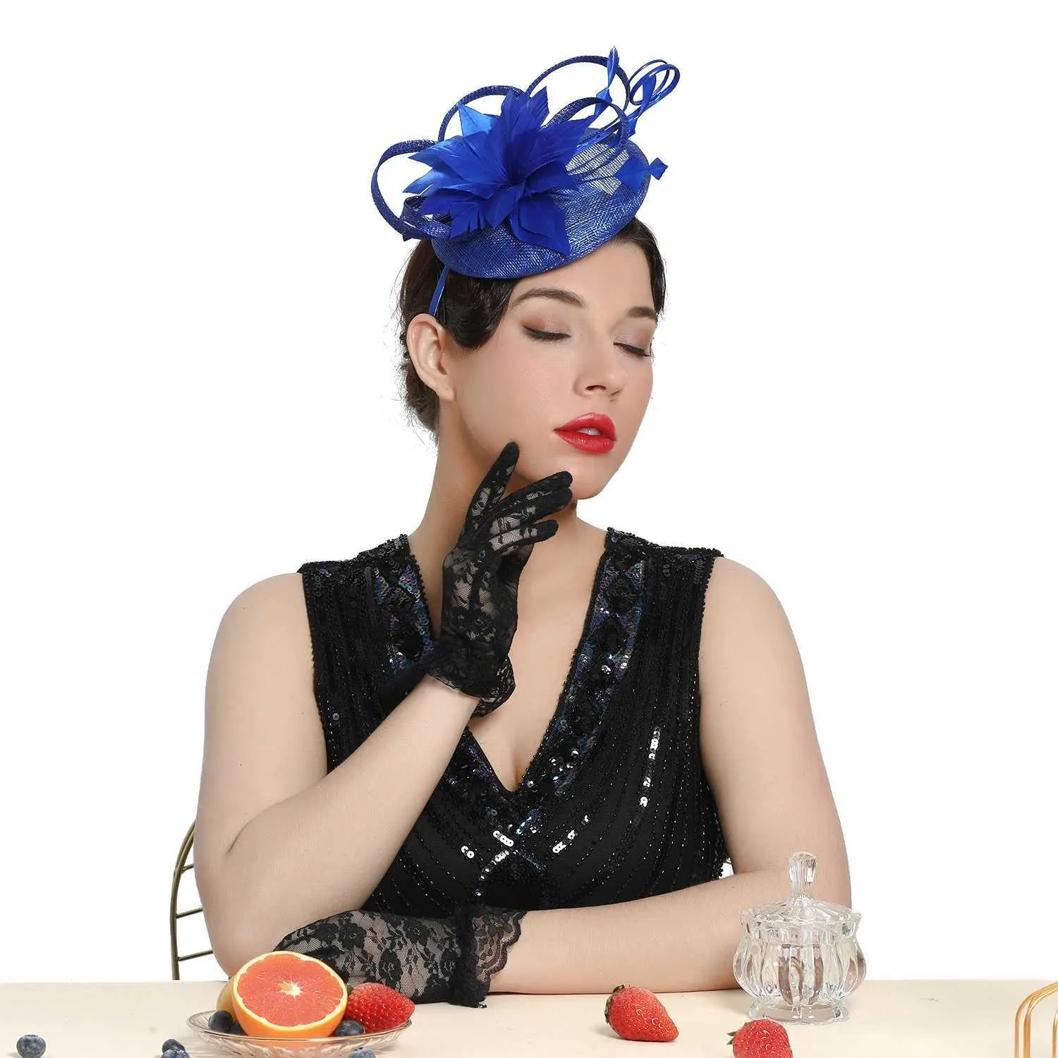 Feather Pillbox Hat For Women Sinamay Fasciator Headband 